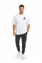 Front view - male model in white TEN Rugby French tee