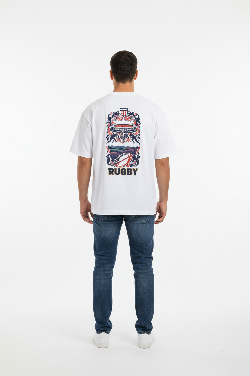 Full body back view - TEN Rugby French heritage tee