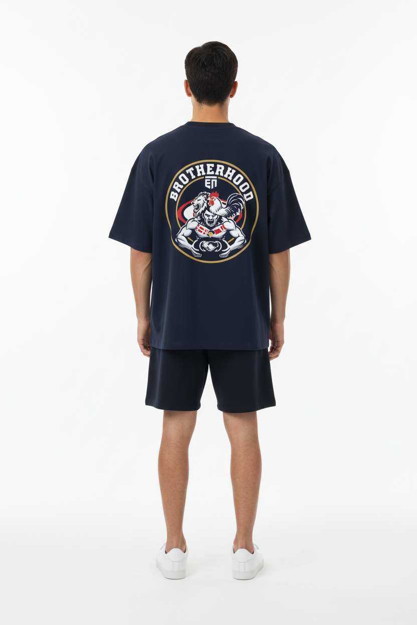 Male model back view wearing Brotherhood tee