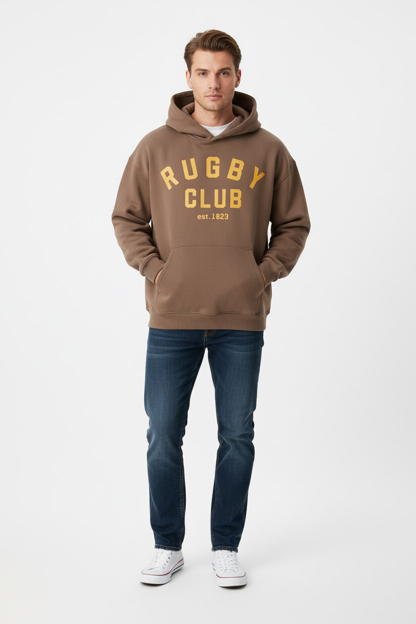 Rugby Club Hoodie Brown – Male Lifestyle Front