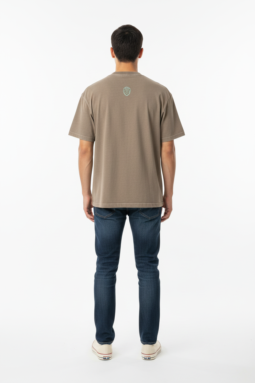 Taupe Vintage Wash Tee - Back View Full Body