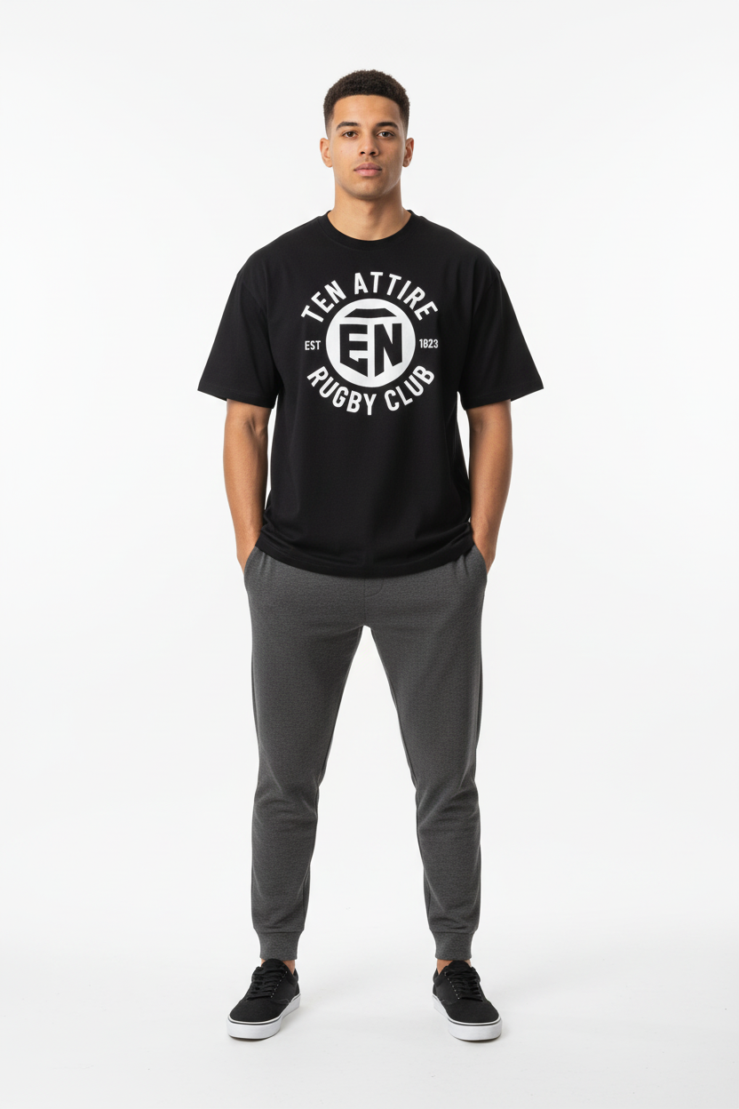 Ten Attire Black Cotton Tee Bold - White Background