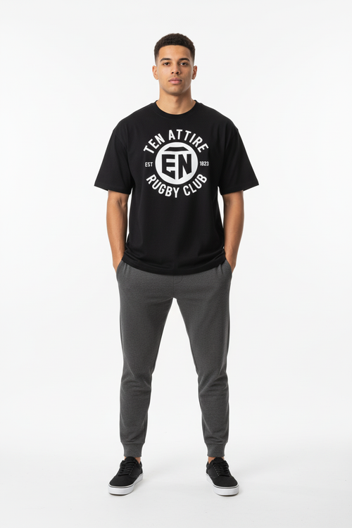 Ten Attire Black Cotton Tee Bold - White Background