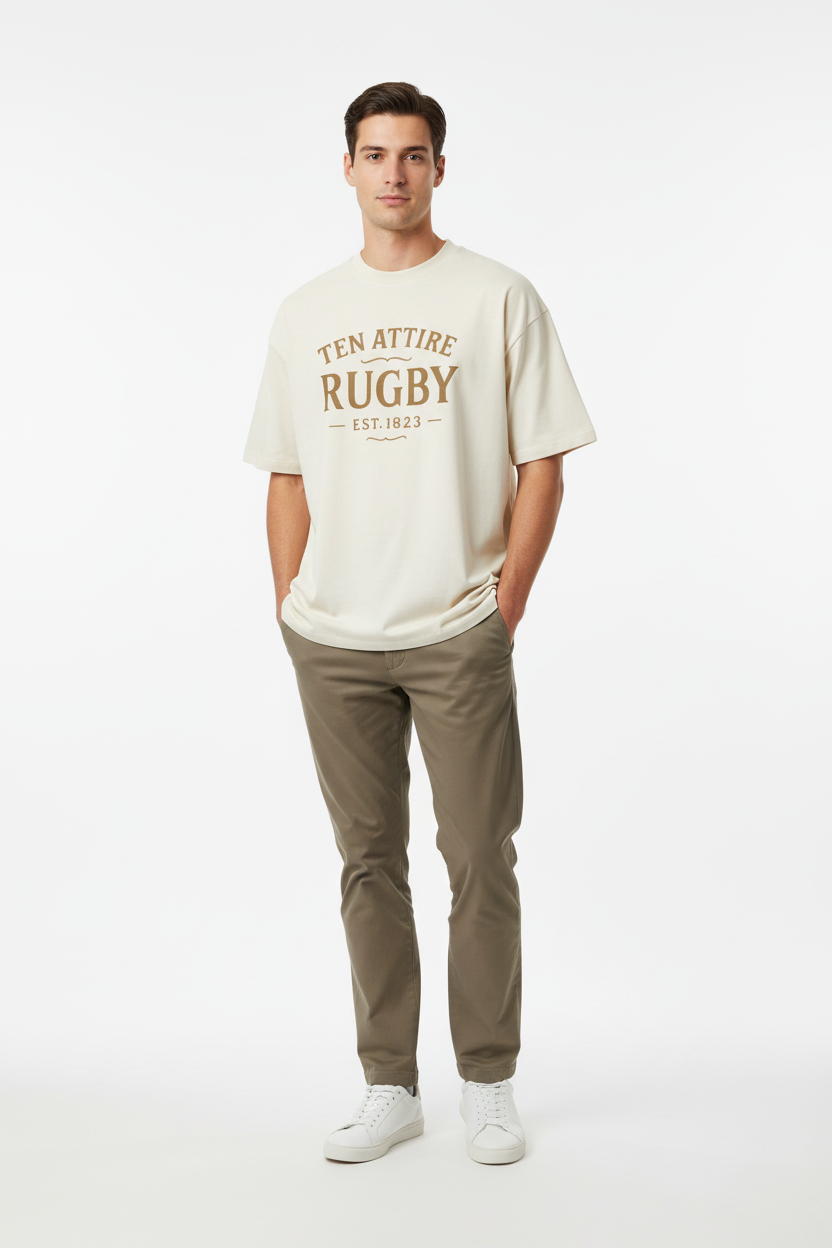 Ten Attire Rugby Est. 1823 Cream Tee Lifestyle